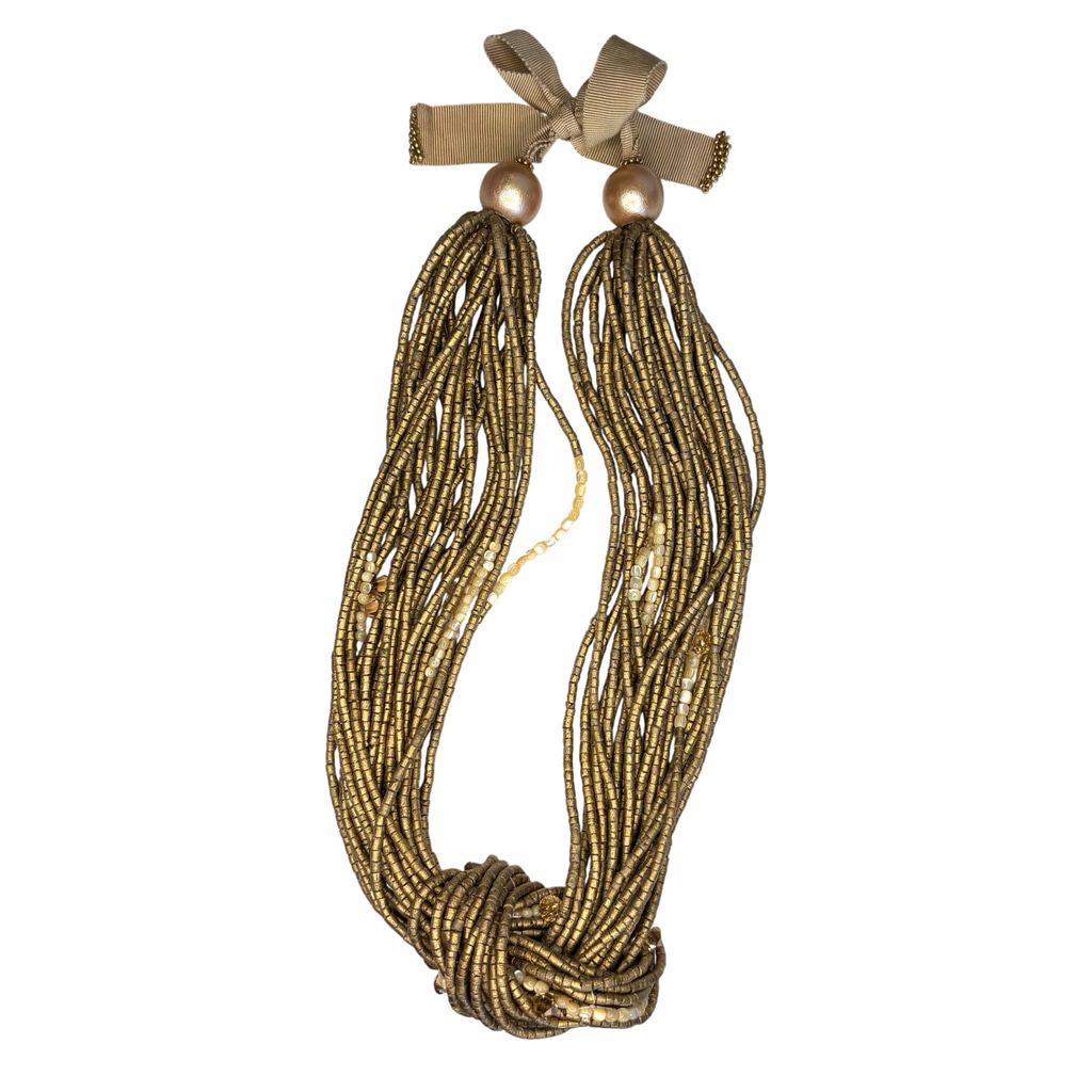 Vtg Lafayette 148 Antique-Gold Colored Multi-Strand Beaded Necklace Festive